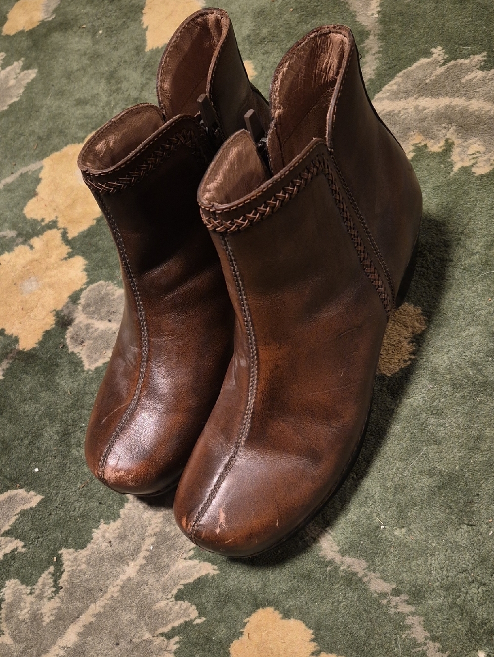 Dansko Brown Leather Ankle Booties with Braided Trim